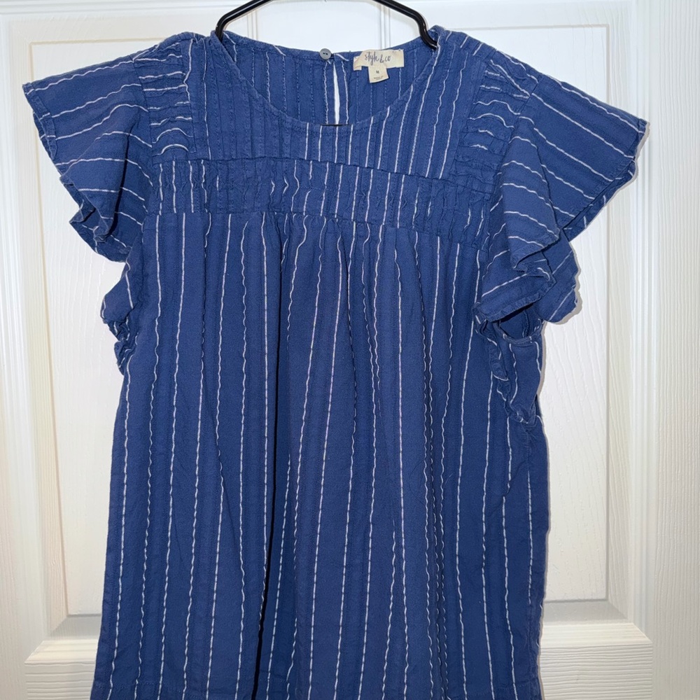 Style & Co. Blue and White Striped Blouse